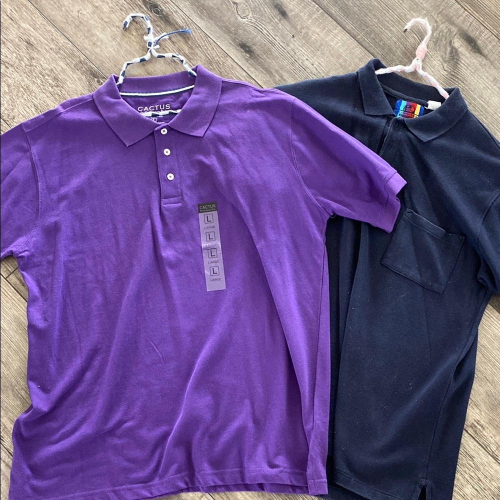 Set of 2 polos, one NWT, purple & navy